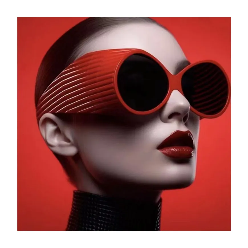 Yeni moda büyük jant yuvarlak siyah güneş gözlüğü kişilik Y2K Millennium gelecek güneş gözlüğü