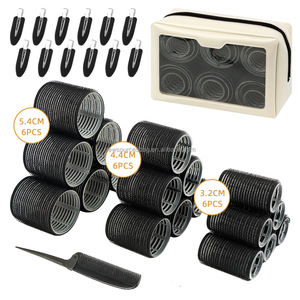 Logo personnalisé couleur Vlecroes crochet boucle ruban rouleau à cheveux ensemble rouleau auto-prise pour cheveux avec sac de rangement pinces en métal - Product Image 1