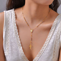 Colliers de prière personnalisés en acier inoxydable plaqué or PVD 14K 18K, bijoux à perles tendance, collier chapelet croix catholique pour la prière