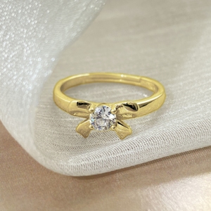Wholesale Cute Bowknot 18K Gold Plated <b>CZ</b> Adjustable Bow <b>Ring</b> for Women - Product Image 6