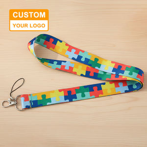 Cordino Personalizzato in Poliestere con Motivo a Puzzle, Logo Stampato in Sublimazione, Laccetto per Autismo con Gancio in Metallo - Product Image 1