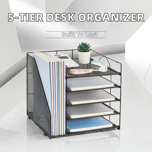Organizadores de Escritorio, Accesorios, Organizador de Papel y Cartas de Malla Metálica Negra de 5 Niveles con Soporte para Archivos para Oficina/Suministros, Hunan Chin - Product Image 2