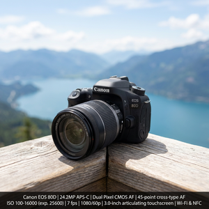 กล้อง <span class=keywords><strong>Canon</strong></span> 80D รีเฟอร์บิชขายส่ง พร้อมเลนส์ <span class=keywords><strong>18</strong></span>-200 มม. ความละเอียด 24.2MP ระบบโฟกัสอัตโนมัติ <span class=keywords><strong>45</strong></span> จุด Dual Pixel WiFi ชุดอุปกรณ์สำหรับมืออาชีพ ถ่ายวิดีโอ 1080p - Product Image 1