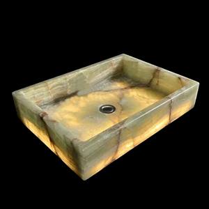 Lavabo de Ónix Verde Personalizable, Forma Rectangular, Tallado a Mano, Lavabo de Piedra Natural para Baño - Product Image 2