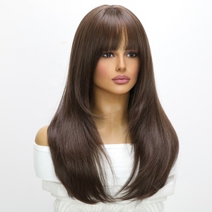 Pelucas populares de moda SMILCO, peluca trenzada de pelo liso marrón con flequillo completo de Europa y América para mujeres negras SM7829 - Product Image 2