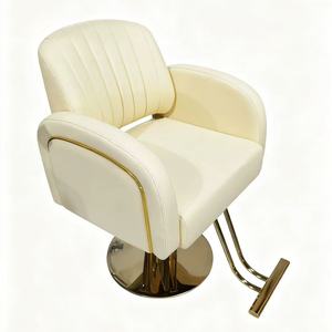 Syf Luxury Beige PU Leather <b>Barber</b> <b>Chair</b> with Golden Trim Hydraulic Swivel Salon Styling <b>Chair</b> - Product Image 3