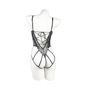 Body sexy en dentelle à armatures push-up pour femme, noir, ajouré, entrejambe ouvert, lingerie, costume - Product Image 4