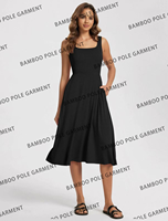 Robe longue décontractée pour femme, col carré, couleur unie, lavable, en coton de haute qualité, idéale pour les vacances à la plage - Commande personnalisée