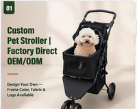 Poussette pliable pour animaux de compagnie en tissu Oxford avec fermeture éclair, pour petits chiens et chats, légère, avec roues, panier amovible, chariot de transport extérieur pour animaux