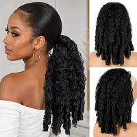 Queue de cheval élastique de 16 pouces, 195g, bouclée birmane, avec cordon de serrage, texture Yaki, fibre premium, extension de cheveux bouclée en spirale