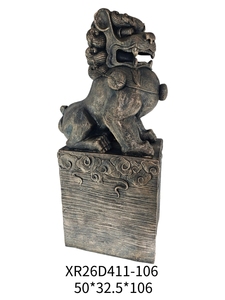 Figura de León Guardián MGO Pintada a Mano, con Base de Textura de Piedra, Decoración para el Hogar, Estilo Antiguo - Product Image 2