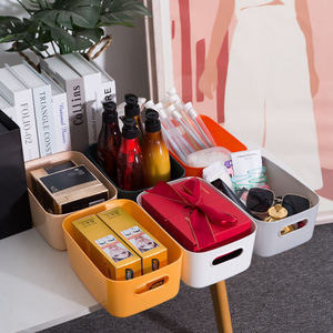 Plastic <b>Storage</b> Bins Rectangle 21x14x8cm Stackable Minimalist Design For Living Room <b>Kitchen</b> Bathroom Desktop Organization - Product Image 1