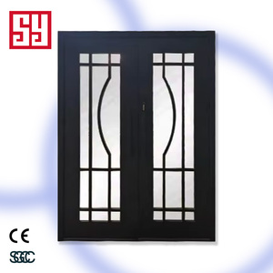 <span class=keywords><strong>Porte</strong></span> <span class=keywords><strong>d</strong></span>'<span class=keywords><strong>entrée</strong></span> en fibre de verre avec système de poussée et de traction, en acier et en verre, design français SY <span class=keywords><strong>noir</strong></span> mat - Product Image 1