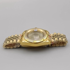 Boîtier de montre Mod Case 39 mm avec lunette dorée à bordure de type pièce de monnaie, bracelet à cinq maillons, loupe, verre saphir, compatible avec les mouvements NH35 NH36 - Product Image 4