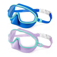 Lunettes de natation et de plongée HD anti-buée à grande monture, équipées d'un sac de rangement et d'un masque nasal pour éviter l'aspiration d'eau