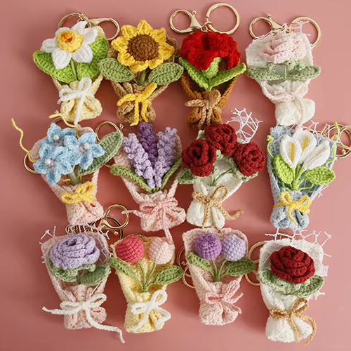 Sweet Hand-Woven Cotton Bouquet Pendant Light Keychain Cartoon Creative Hand-Made Flower Bag Hanging
