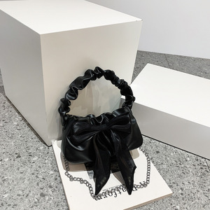 European and American Elegant White Bow Silk Wedding Dress Pleated Chain Elegant Bags for Women Sweet Style - Product Image 1