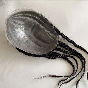 Venta al por mayor <span class=keywords><strong>de</strong></span> <span class=keywords><strong>trenzas</strong></span> <span class=keywords><strong>de</strong></span> 14 pulgadas <span class=keywords><strong>de</strong></span> color negro natural cabello humano indio hecho a mano Sistema <span class=keywords><strong>de</strong></span> poliéster trenzado 0,06mm piel fina base tupé <span class=keywords><strong>para</strong></span> <span class=keywords><strong>hombres</strong></span> - Product Image 4