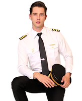 Chemise de pilote d'aviation à manches longues pour homme, uniforme de capitaine, blanc, polyester/coton, pour utilisation en avion, en stock