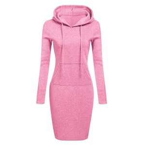 A buon mercato autunno inverno semplice lungo <span class=keywords><strong>felpa</strong></span> con cappuccio abito personalizzato con logo tascabile abito a maniche lunghe per le donne - Product Image 2