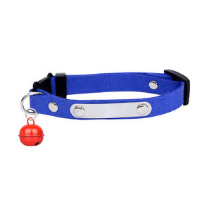 <span class=keywords><strong>Collar</strong></span> de gato de poliéster suave con patrón sólido Etiqueta de nombre de acero inoxidable y campana de anillo - Product Image 2