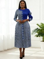 Robe midi plissée Miyake avec imprimé bicolore, grande taille, écologique pour femmes, style ajusté élégant