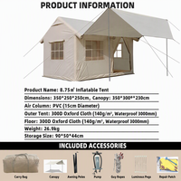 Tente de camping familiale gonflable portable imperméable de 8,8 m avec conception 2-en-1, installation rapide et grand porche pare-soleil