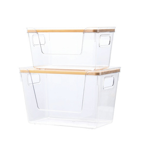 Rõ ràng Stackable nhựa lưu trữ container mở phía trước thùng với tre có nắp đậy cho Thùng rác túi thực phẩm nhu yếu phẩm hàng ngày lưu trữ - Product Image 1