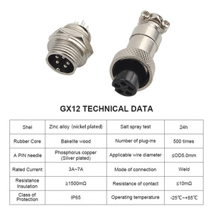 Enchufe de aviación GX12 con envío de fábrica, conector chapado en oro de grado industrial 2 3 4 5 6 7 núcleos, macho/hembra - Product Image 3