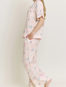 Ensemble de pyjama court en jersey tricoté pour femme, en coton doux, avec passepoil rose, taille haute extensible, vêtements de nuit <span class=keywords><strong>et</strong></span> de <span class=keywords><strong>d</strong></span>étente - Product Image 3