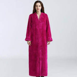 Ladies <strong>Zip</strong> Fleece Waffle Long <strong>Dressing</strong> <strong>Gown</strong> Fluffy Towelling Bathrobe Sleepwear - Product Image 6