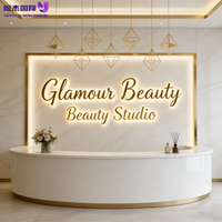 Enseigne de salon personnalisée de luxe moderne en métal brossé rétroéclairé, enseigne de magasin LED 3D, logo mural élégant en écriture cursive illuminé de qualité supérieure