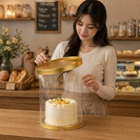 Boîte à gâteau ronde dorée avec fenêtre transparente, vente en gros d'usine, 4/6/8/10 pouces, double couche, extra haute, pour emballage de pâtisserie