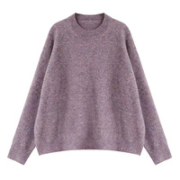 Pull-over ample à col rond pour femme, en maille brossée douce et duveteuse, à manches longues, texture moelleuse, idéal pour la superposition