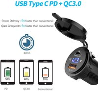 Stopkontak PD 45W Pengisi Daya QC3.0 18W Soket Pengisi Daya Mobil USB C 12V dengan Voltmeter LED dan Konektor Adaptor Daya 50A Kabel 2m