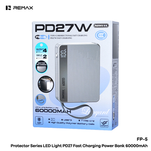FP-5 60000mAh พาวเวอร์แบงค์ PD27W ชาร์จเร็ว ไฟ LED 4 พอร์ตเอาต์พุต จอแสดงผลดิจิตอล ดีไซน์พกพาพร้อมสายคล้อง FP-5 60000mA - Product Image 3