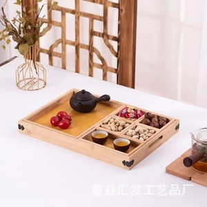 Huifa Paulownia Wood <b>Tea</b> <b>Tray</b> Set 7 Pieces Multifunctional Serving <b>Tray</b> For Living Room Snacks And <b>Tea</b> - Product Image 1