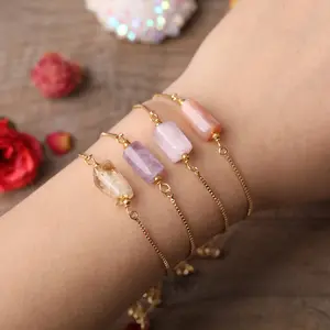 Tự Nhiên Chính Hãng Đá Prismatic Hình Dạng Vòng Đeo Tay Với Có Thể Điều Chỉnh Tinh Thần Chuỗi Đá Stackable Tinh Thể Có Ý Định Vòng Đeo Tay