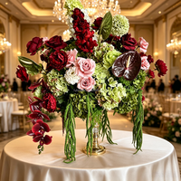 B124 Nouvelle Boule de Fleurs Artificielles Vert Rose Anthurium Amarante pour Centre de Table, Décoration Mariage, Fête, Anniversaire