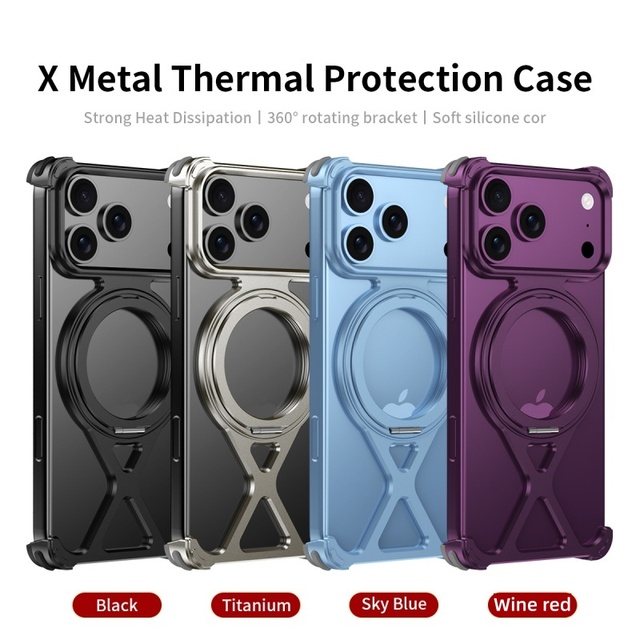 Magnetic Metal Frameless Bumper Stand case for iPhone 18 17 16 15 14 Pro Max / 18 17 16 15 14 Pro Metal Heat Dissipation Cover
