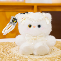 Porte-clés en peluche chat personnalisé en gros, poupée en peluche chat kawaii avec nœud perlé, breloque de sac en coton PP, cadeau porte-clés chat