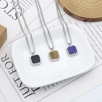 Mode Punk Bijoux En Acier Inoxydable 18K Plaqué Or Coloré Pierre Naturelle Carré Noir Émail pendentif colliers pour Hommes femmes