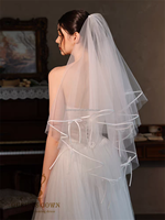 Voile de mariée de style français QUEENSGOWN, voile court à deux couches, bord en satin avec nœud, simple et élégant, accessoires de robe de mariée