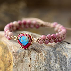 Pulsera para mujeres gioielli di lusso in <span class=keywords><strong>pietra</strong></span> naturale permora bracciale in <span class=keywords><strong>pietra</strong></span> per le donne doppio strato tessuto cuore ametista bracciale - Product Image 5