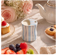Tasse à expresso 10 oz en porcelaine, mug de voyage avec pailles, nouveauté, peinte à la main, irrégulière, rayée bleue, pour thé et latte