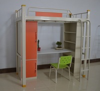 Lit superposé en acier, Design souple, style Loft, avec garde-robe et bureau, pour dortoir