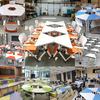 Table de formation modulaire trapézoïdale en bois moderne, table de réunion collaborative pour bureau, salle, école, classe