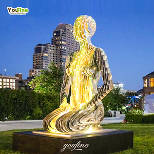 YOUFINE a grandezza naturale grande giardino astratto decorazione in acciaio inox in ginocchio scompaiono statua scultura per esterni - Product Image 1