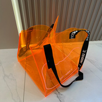 Sac de plage en PVC transparent personnalisable de taille moyenne avec poignée noire, motif lettres, style populaire, fonction de rangement, réutilisable