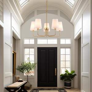 <span class=keywords><strong>Lampadario</strong></span> a Sospensione Stile Fattoria a 5 Luci, Paralume <span class=keywords><strong>in</strong></span> <span class=keywords><strong>Tessuto</strong></span> Bianco Opaco Visual Comfort, Illuminazione Lineare per Isola Cucina - Product Image 4